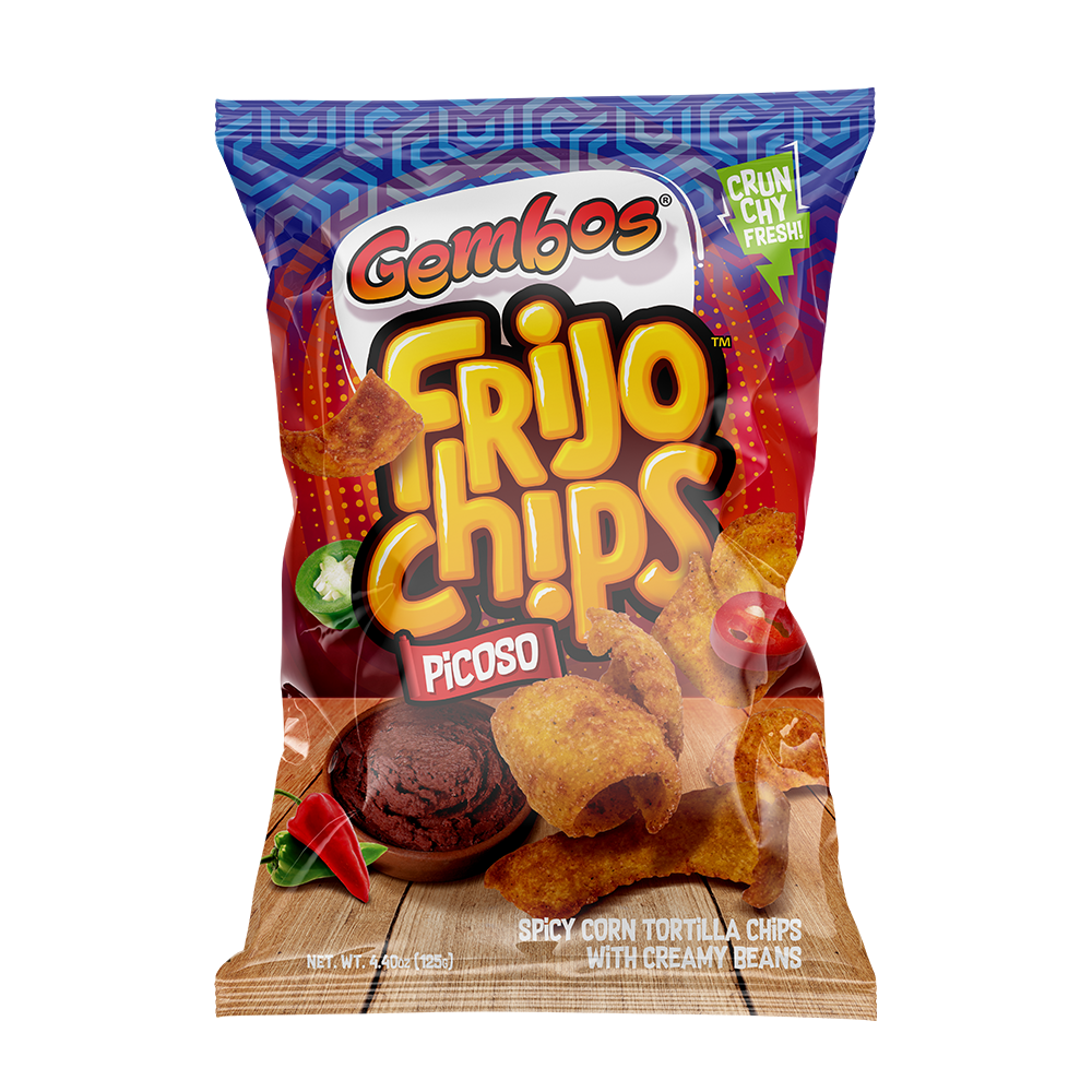 GEMBOS Frijo Chips Corn Tortilla Chips with Creamy Spicy Bean Flavor / Tortillas de Maiz con Sabor a Frijoles Cremosas Picoso 4.40oz